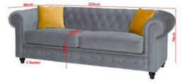 Hilton Chesterfield Style Sofa Grey French Velvet Fabric 3+2 Seater Set (3+2 Seater) - thumbnail 2