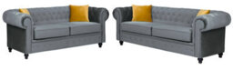Hilton Chesterfield Style Sofa Grey French Velvet Fabric 3+2 Seater Set (3+2 Seater) - thumbnail 1