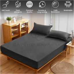 Gc Gaveno Cavailia Plain Dyed Fitted Bedsheet Double Charcoal Super Soft & Comfy Non Iron Fitted Sheet - thumbnail 3
