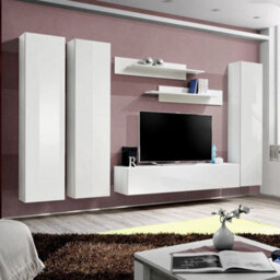 Arte Fly C1 White Gloss Entertainment Unit 310Cm - Modular Media Wall For Tvs Up To 65 Inch