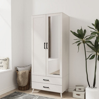 Urbn-Living Urbnliving 180Cm Height White Mirror Wardrobe With 2 Door 2 Drawer Bedroom Clothes Storage Hanging Rail - image 1