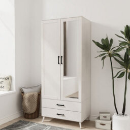 Urbn-Living Urbnliving 180Cm Height White Mirror Wardrobe With 2 Door 2 Drawer Bedroom Clothes Storage Hanging Rail - thumbnail 1