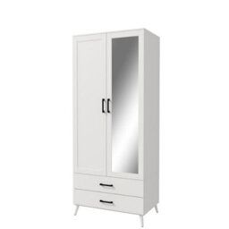 Urbn-Living Urbnliving 180Cm Height White Mirror Wardrobe With 2 Door 2 Drawer Bedroom Clothes Storage Hanging Rail - thumbnail 5