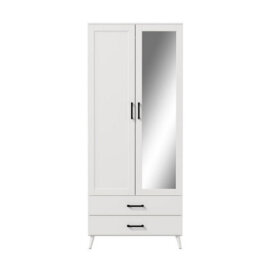 Urbn-Living Urbnliving 180Cm Height White Mirror Wardrobe With 2 Door 2 Drawer Bedroom Clothes Storage Hanging Rail - thumbnail 6