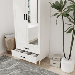Urbn-Living Urbnliving 180Cm Height White Mirror Wardrobe With 2 Door 2 Drawer Bedroom Clothes Storage Hanging Rail - thumbnail 4
