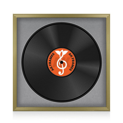 "16X16"" Gold Classic Vinyl Record Frame With Mid Grey Mount For 12 Inch Lp Disc - Ak Frames" - image 1