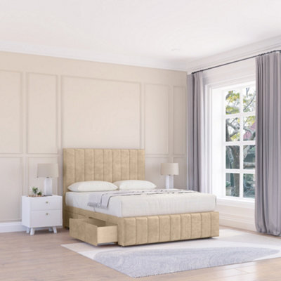 "Sloomy 2Ft6 California Divan Bed Base Almond Coinston ,no Drawers, 12"" Footboard & 26"" Struts Headboard - Small Single" - image 1