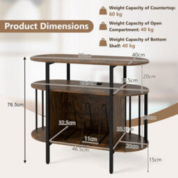 Brown Large Record Player Stand Turntable Stand With Led Lights And Charging Station - thumbnail 2