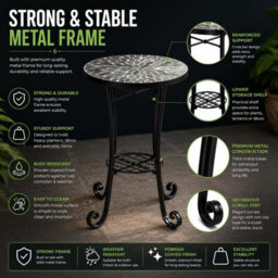 Shatchi Leaf Mosaic Plant Stand Side Table With Ceramic Tile Top For Indoor And Outdoor Display - thumbnail 6