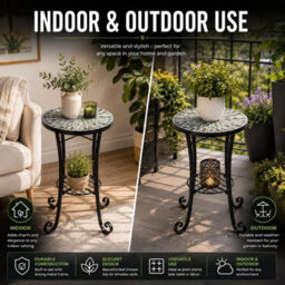 Shatchi Leaf Mosaic Plant Stand Side Table With Ceramic Tile Top For Indoor And Outdoor Display - thumbnail 5