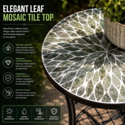 Shatchi Leaf Mosaic Plant Stand Side Table With Ceramic Tile Top For Indoor And Outdoor Display - thumbnail 3