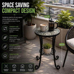 Shatchi Leaf Mosaic Plant Stand Side Table With Ceramic Tile Top For Indoor And Outdoor Display - thumbnail 8