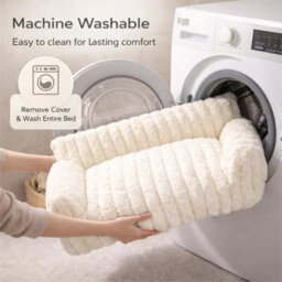 Luxury Plush Orthopaedic Dog Bed Soft Ribbed Cat Pet Sofa Washable Calming 86Cm - thumbnail 2