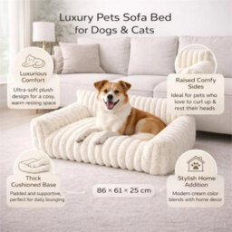 Luxury Plush Orthopaedic Dog Bed Soft Ribbed Cat Pet Sofa Washable Calming 86Cm - thumbnail 3