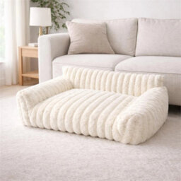 Luxury Plush Orthopaedic Dog Bed Soft Ribbed Cat Pet Sofa Washable Calming 86Cm - thumbnail 5