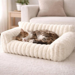 Luxury Plush Orthopaedic Dog Bed Soft Ribbed Cat Pet Sofa Washable Calming 86Cm - thumbnail 4