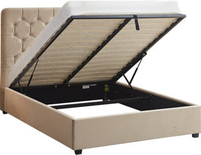 Seconique Madison Ottoman 5' King Size Bed Fawn Velvet Fabric - image 1