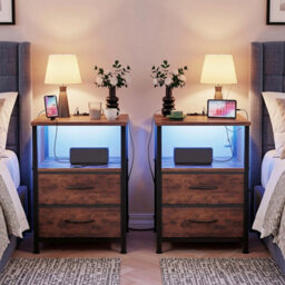 2Pcs Bedside Table With Charging Station With 2 Fabric Drawers & Led Lights - thumbnail 5