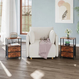 2Pcs Bedside Table With Charging Station With 2 Fabric Drawers & Led Lights - thumbnail 3