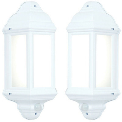 2 Pack Ip44 Outdoor Wall Light Matt White Traditional Lantern Pir Motion Lamp - image 1