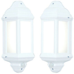 2 Pack Ip44 Outdoor Wall Light Matt White Traditional Lantern Pir Motion Lamp - thumbnail 1