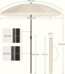Songmics Sunshade Parasol, Dual Direction Tilt, Height Adjustable, Travel-Friendly With Carrying Bag, Beige - thumbnail 2