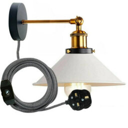 White & Yellow Brass Plug In Wall Spotlights Light Fitting With Dimmer Switch