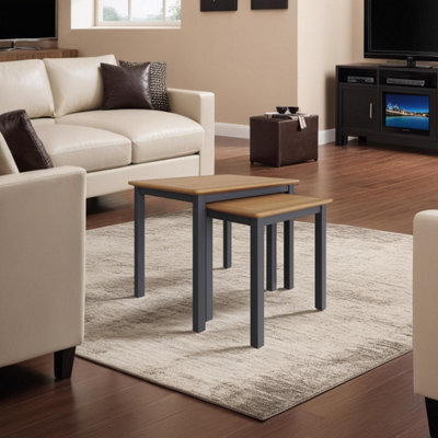Fwstyle Oak Nest Of 2 Graphite Blue Tables Ready Assembled - image 1