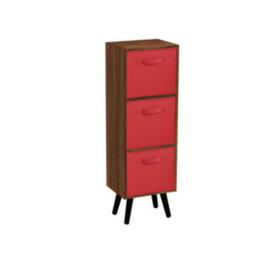 Urbn-Living Urbnliving 80Cm Height 3 Tier Teak Wooden Storage Bookcase Scandinavian Style Black Legs With Red Inserts - thumbnail 3