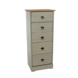 Core Products Corona Classic Pine 5 Drawer Narrow Chest Of Drawers - Grey And Antique Wax Solid Wood Storage Unit 103 X 43 X 31Cm - thumbnail 5