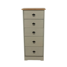 Core Products Corona Classic Pine 5 Drawer Narrow Chest Of Drawers - Grey And Antique Wax Solid Wood Storage Unit 103 X 43 X 31Cm - thumbnail 4