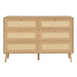 Matteo Natural Oak & Rattan-Effect 6-Drawer Chest Of Drawers - 120Cm Wide Bedroom Storage - thumbnail 9