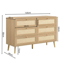 Matteo Natural Oak & Rattan-Effect 6-Drawer Chest Of Drawers - 120Cm Wide Bedroom Storage - thumbnail 6