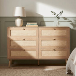 Matteo Natural Oak & Rattan-Effect 6-Drawer Chest Of Drawers - 120Cm Wide Bedroom Storage - thumbnail 3