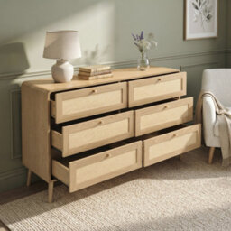 Matteo Natural Oak & Rattan-Effect 6-Drawer Chest Of Drawers - 120Cm Wide Bedroom Storage - thumbnail 4