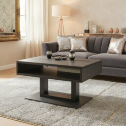Tilo Modern Compact Coffee Table Dark Concrete Legs Black Finish Durable Laminated Board With Lower Storage Shelf