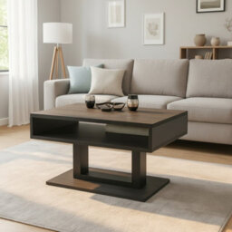 Tilo Modern Compact Coffee Table Dark Concrete Legs Black Finish Durable Laminated Board With Lower Storage Shelf - thumbnail 3