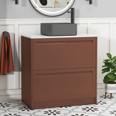 Royal Bathrooms Royal Bathroom Elmore 800mm Terracotta Clay Freestanding Bathroom Vanity Unit 2 Drawer Plain White Worktop With Art Square Basin - image 1