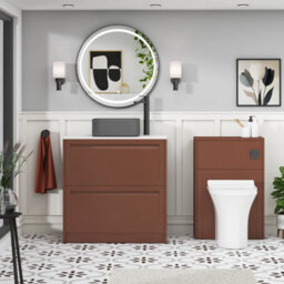Royal Bathrooms Royal Bathroom Elmore 800mm Terracotta Clay Freestanding Bathroom Vanity Unit 2 Drawer Plain White Worktop With Art Square Basin - thumbnail 5