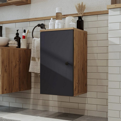 Roomart Lotus Bathroom Towel Storage Cabinet Wall Mounted Anthracite Oak - image 1