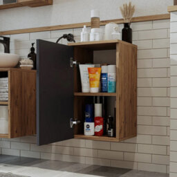 Roomart Lotus Bathroom Towel Storage Cabinet Wall Mounted Anthracite Oak - thumbnail 2