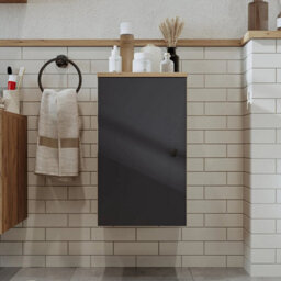 Roomart Lotus Bathroom Towel Storage Cabinet Wall Mounted Anthracite Oak - thumbnail 3