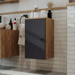 Roomart Lotus Bathroom Towel Storage Cabinet Wall Mounted Anthracite Oak