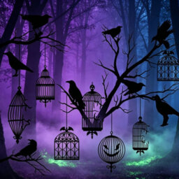 Amorly 10 Piece Black Crow Cage Garland, Glitter Raven Hanging Banner Cutouts, Gothic Halloween Wall & Backdrop Decor - thumbnail 2