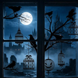 Amorly 10 Piece Black Crow Cage Garland, Glitter Raven Hanging Banner Cutouts, Gothic Halloween Wall & Backdrop Decor - thumbnail 1