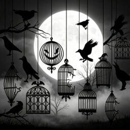 Amorly 10 Piece Black Crow Cage Garland, Glitter Raven Hanging Banner Cutouts, Gothic Halloween Wall & Backdrop Decor - thumbnail 5