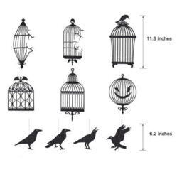 Amorly 10 Piece Black Crow Cage Garland, Glitter Raven Hanging Banner Cutouts, Gothic Halloween Wall & Backdrop Decor - thumbnail 7