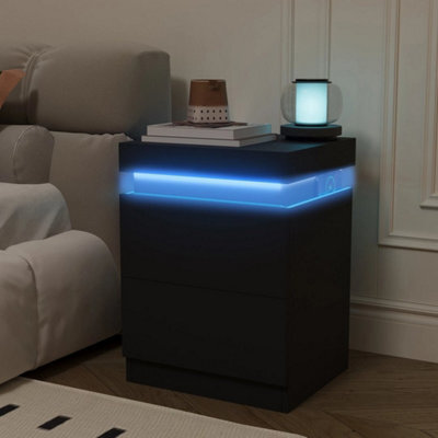 Led Bedside Table 2 Drawers Cabinet Charging And Storage Nightstand Side Table - image 1