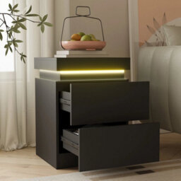 Led Bedside Table 2 Drawers Cabinet Charging And Storage Nightstand Side Table - thumbnail 4