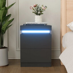 Led Bedside Table 2 Drawers Cabinet Charging And Storage Nightstand Side Table - thumbnail 6